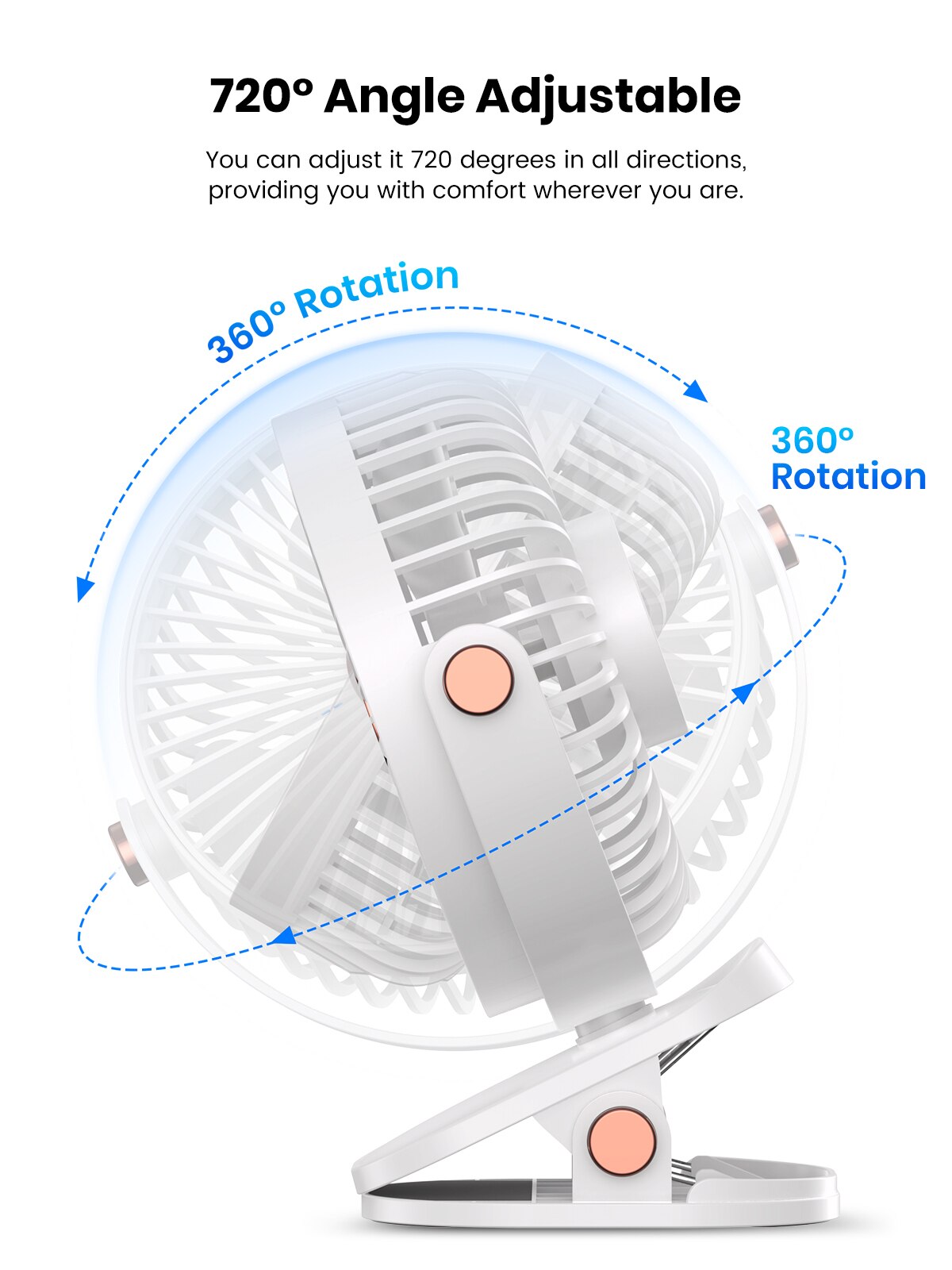 New Clip Fan - USB Charging, Multiple Wind Modes (Dark Blue)